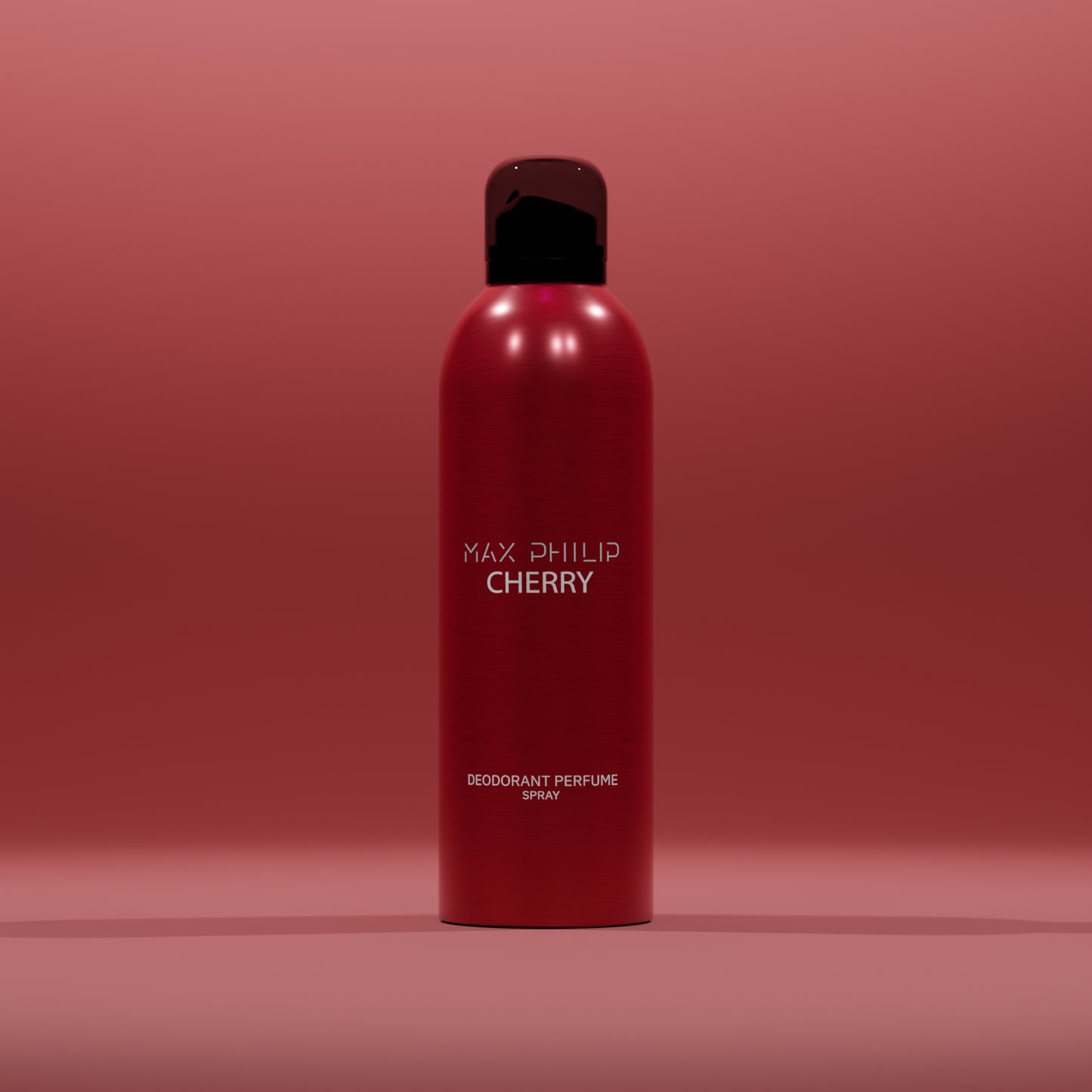 Max Philip Cherry Deodorant Perfume Spray bottle with bold red accents and fruity scent