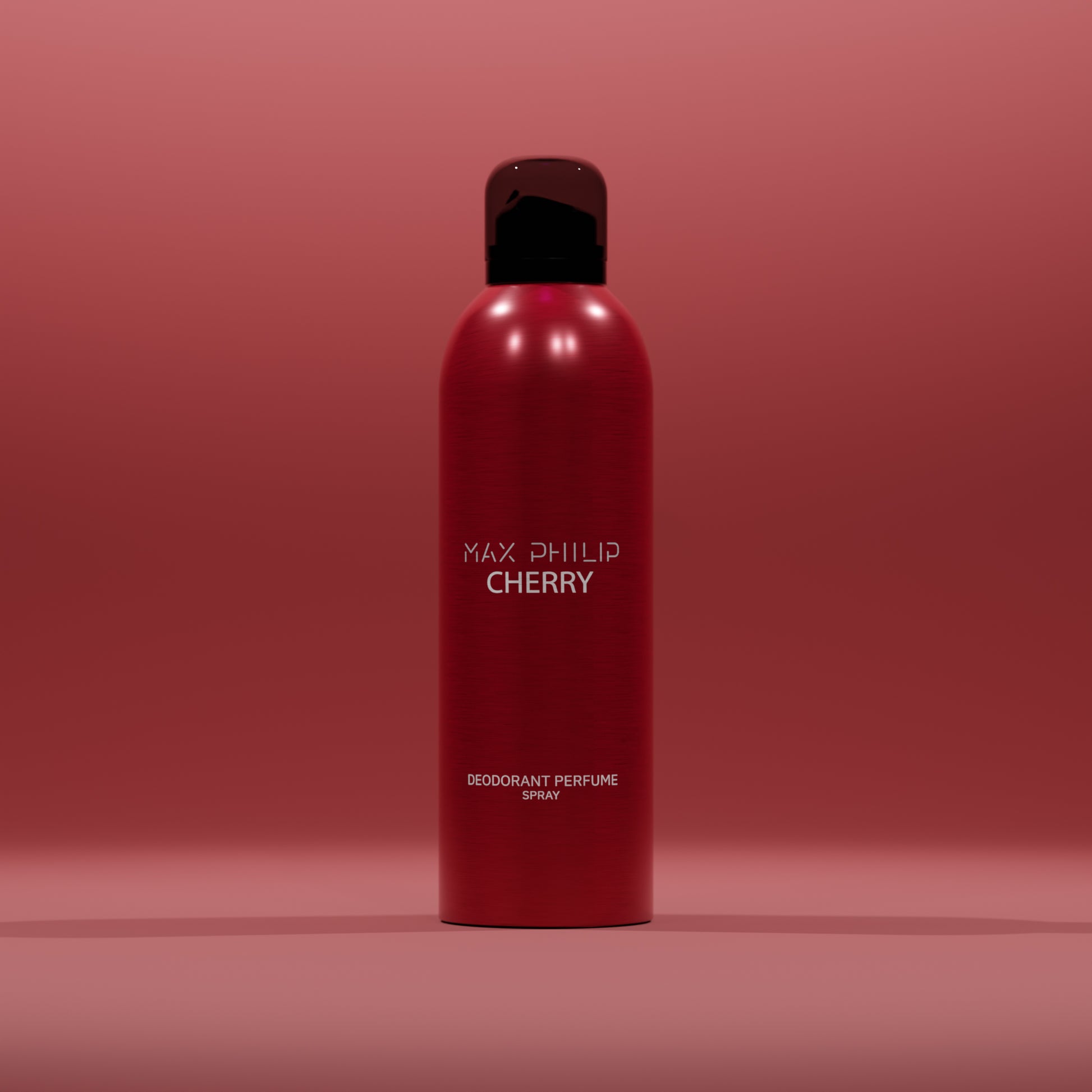 Max Philip Cherry Deodorant Perfume Spray bottle with bold red accents and fruity scent