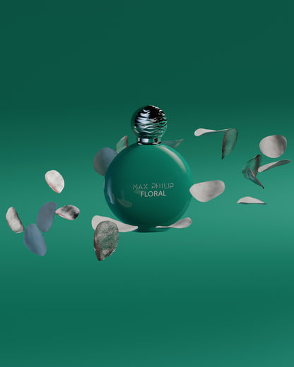 Max Philip Floral Eau de Parfum in an artistic scene reflecting blooming elegance